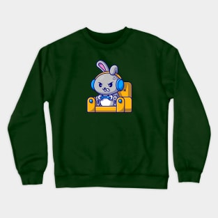 Cute Rabbit Gaming On Sofa Cartoon Crewneck Sweatshirt